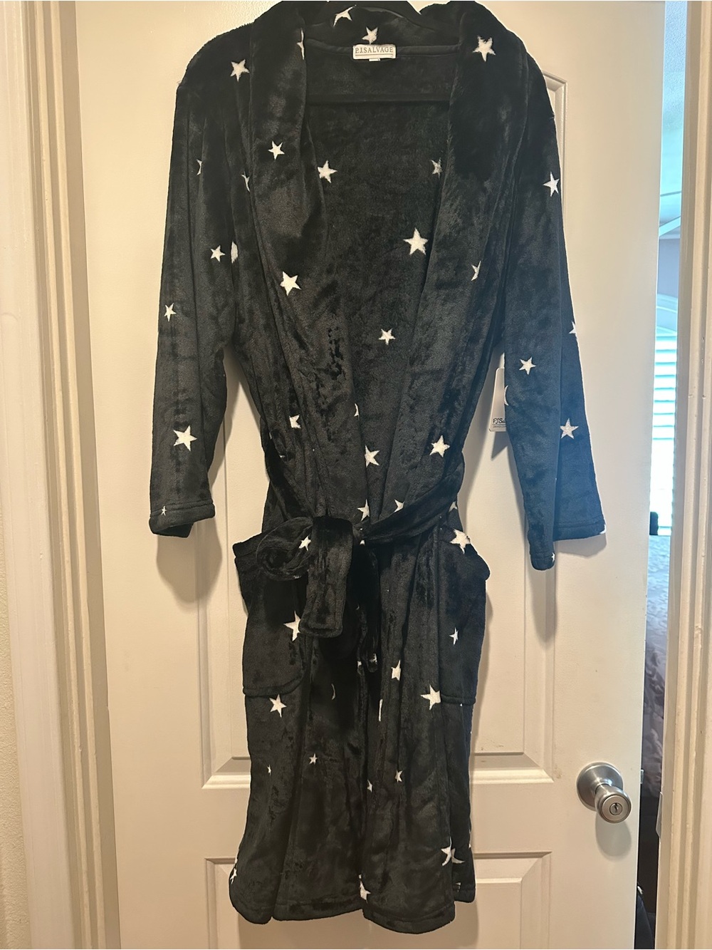 P.J. Salvage Star-Print Plush Robe - Black size M